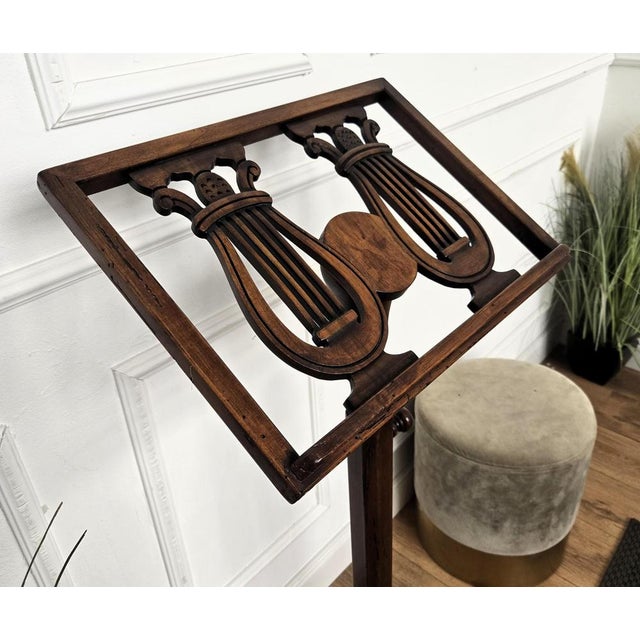 Italian Wooden Lyre Shaped Adjustable Floor Book Stand, 1980s For Sale - Image 6 of 9