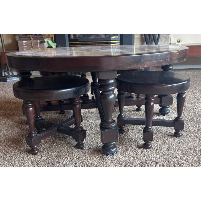 Vintage Onyx Stone Top Coffee Table With Nesting Stools For Sale - Image 9 of 12