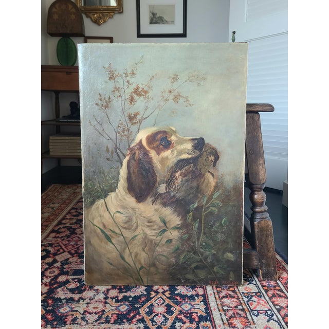 Antique 19th Century Oil Painting Moody Dog Portrait English Setter Hunting Scene For Sale - Image 10 of 17