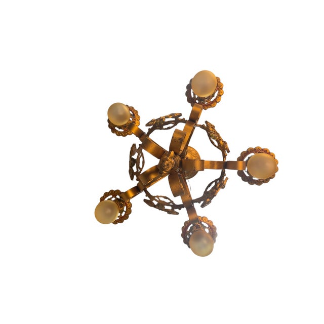 1920s Shorter Ceiling 5 Light Aztec Gold With Original Finish #2606 For Sale In Los Angeles - Image 6 of 11
