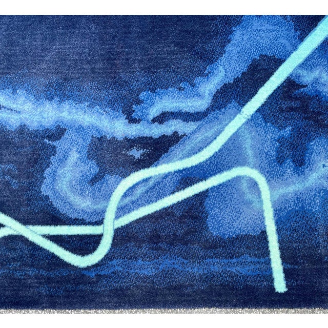 Gun Gordillo, Scandinavian Abstract Wool Tapestry Rug Gun Gordillo Neon Electric Blue Color, c.1985 For Sale In Miami - Image 6 of 9