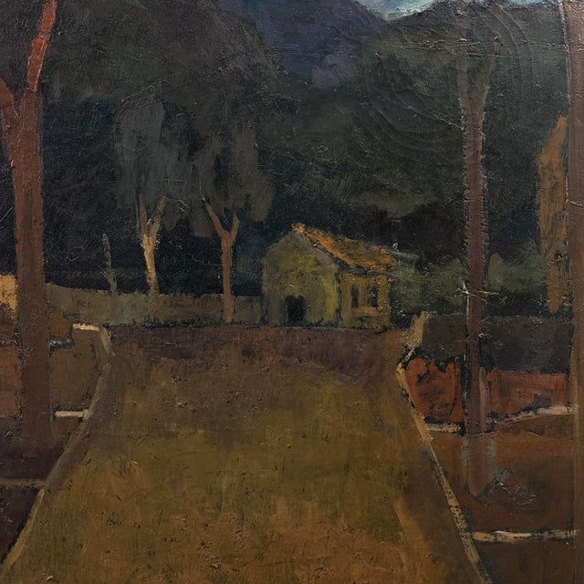Postmodern Enzo Roberti (1924-1990) - Expressionist Study of House in Dark Landscape, Signed (C. 1963, Oil on Canvas) For Sale - Image 3 of 7