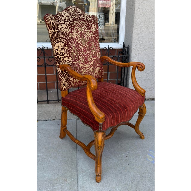 Alfonso Marina 18c Style Alfonso Marina Treviso II Red Cut Velvet Throne Arm Chair - 1 of 2 Available For Sale - Image 4 of 6