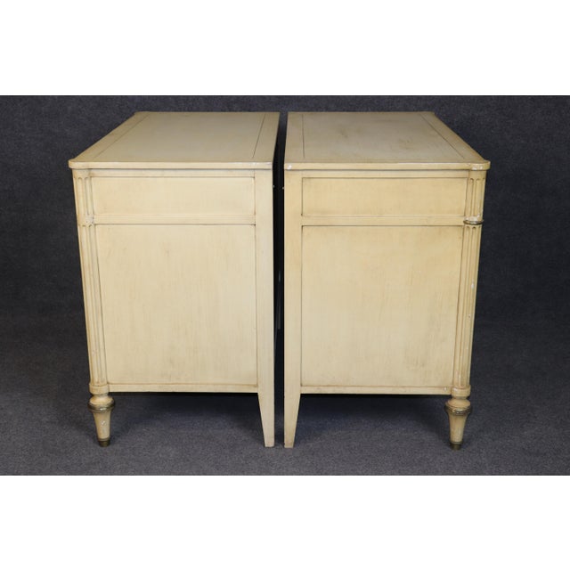 French 1950s Fine Pair of Creme Painted French Directoire Style Commodes, A Pair For Sale - Image 3 of 15