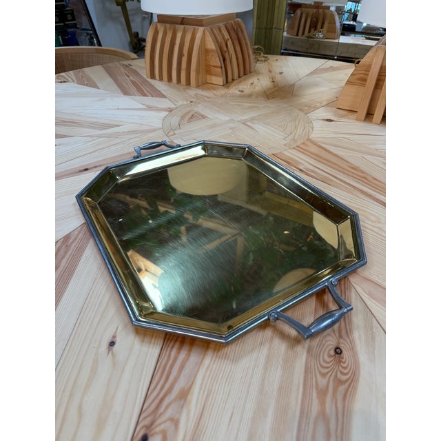 Italian Octagonal Brass and Pewter Serving Tray For Sale In Los Angeles - Image 6 of 8