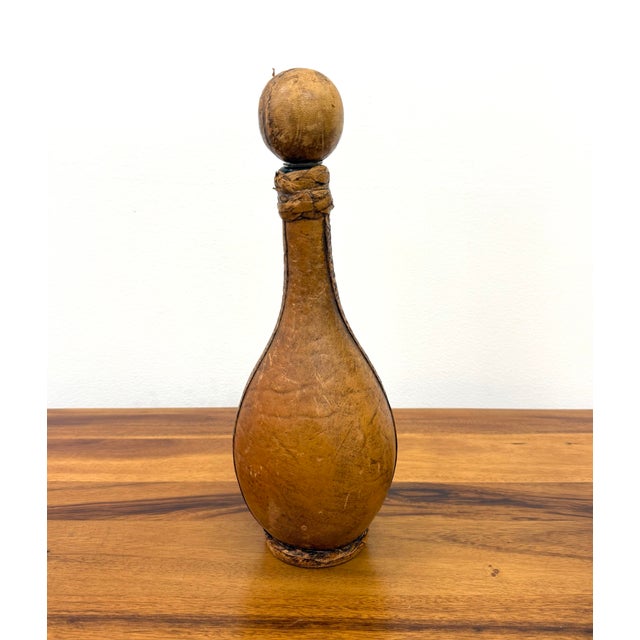 Vintage Spanish Embossed Leather Wrapped Bottles Depicting the Mallorca Cathedral For Sale In West Palm - Image 6 of 7