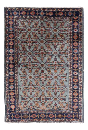 Muted Light Blue Persian Malayer Rug With Sub-Geometric Design