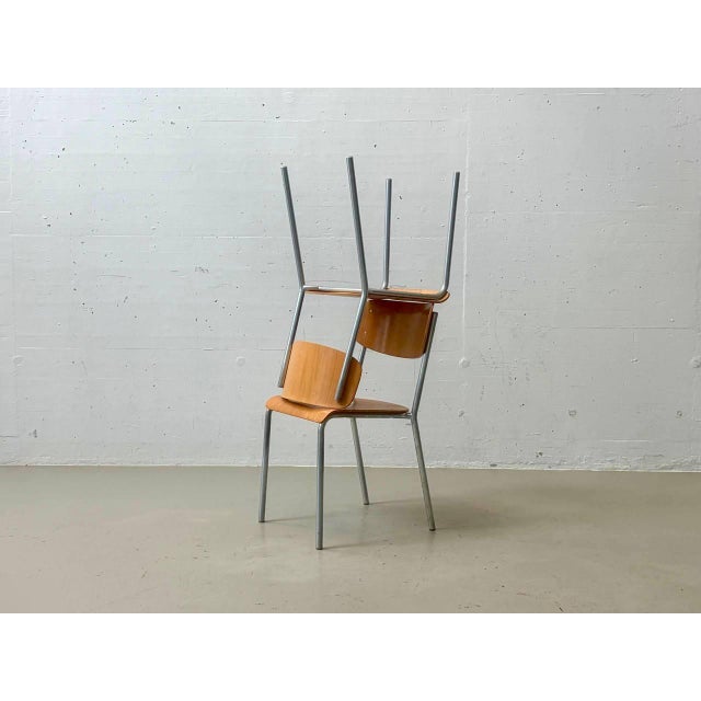 Vintage Stacking Chair in Plywood and Tubular Steel, 1970s For Sale - Image 13 of 18