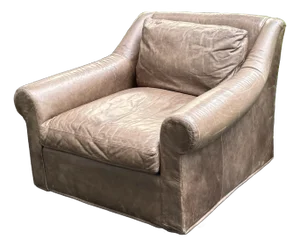 Restoration Hardware Distressed Taupe Leather Deep Seat Lounge Chair