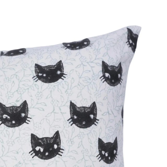 Art Deco Fabdivine Halloween Cat Face Pillow Cover Artisan Cotton Cushion for Festive Home Décor Size 14x36- Kitty For Sale - Image 3 of 6