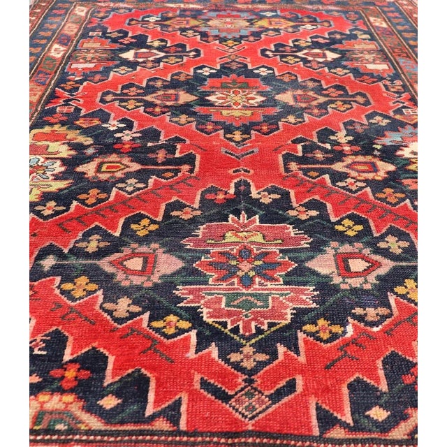 Tribal Late 19th Century Antique Caucasian Kazak Rug With Sub-Geometric Medallions Design in Red and Blue For Sale - Image 3 of 12