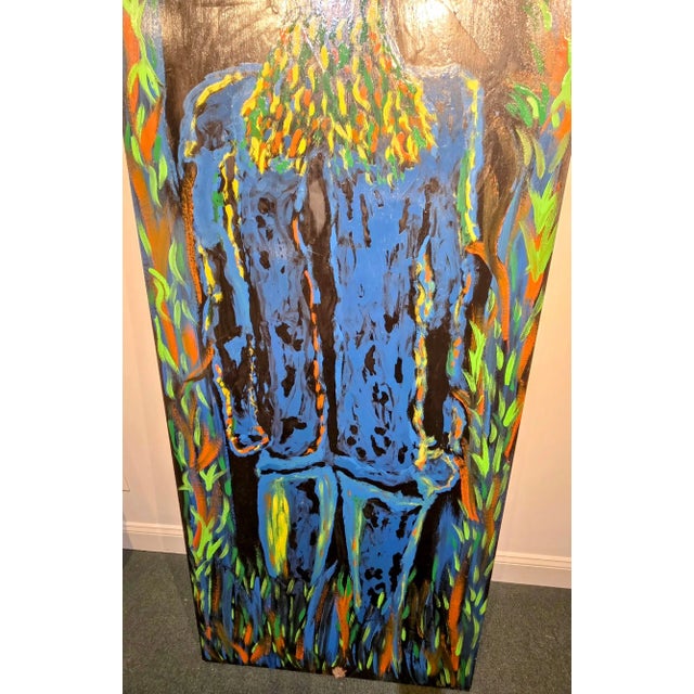 1990s Primitive-Futurism Oil, Enamel and Acrylic on Large Wood Board by Artist John M. Carnright (1945-2023) For Sale - Image 4 of 4