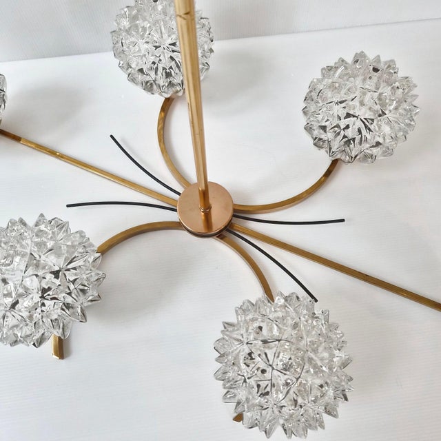 Vintage Pendant Light in Gilded Brass with Metal and Glass from Maison Arlus, 1950s For Sale - Image 4 of 17