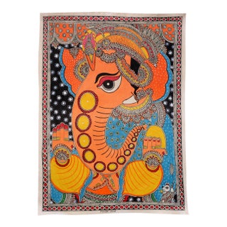 Mamta Devi (2016 National Award Winner) Hand-Painted Madhubani Painting of Lord Ganesha For Sale