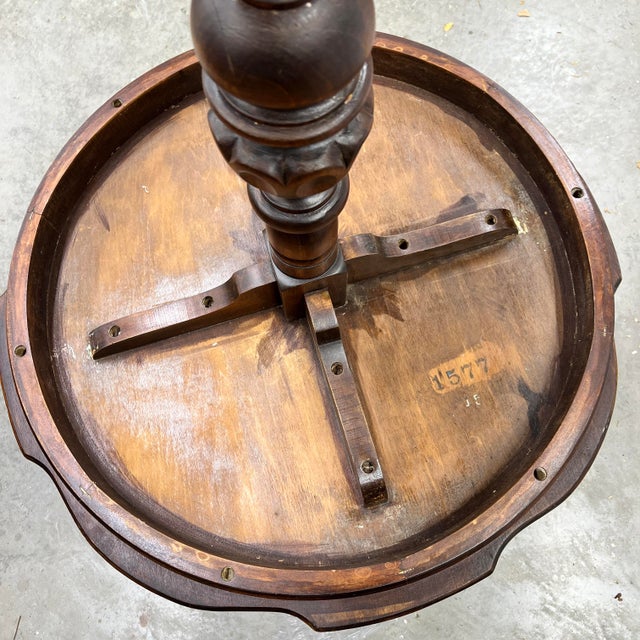 Antique Burl Walnut Wood Scalloped Edge Pedestal Table For Sale - Image 10 of 12