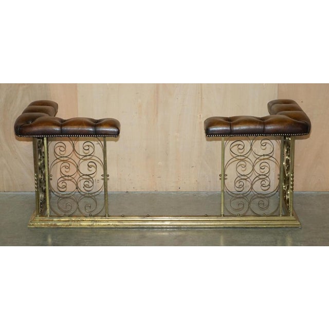 Antique Club Fender with Brown Leather Chesterfield Seats For Sale - Image 3 of 18