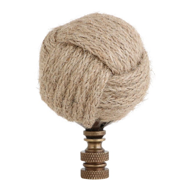 Nautical Knot Lamp Finial in Natural Jute on Bronze Hardware For Sale