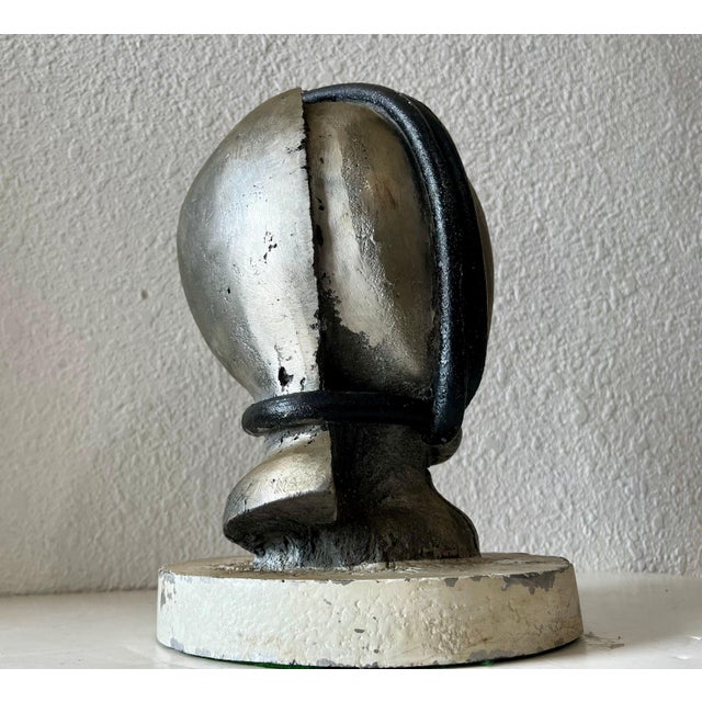 George Nama, Mod Brutalist Abstract Metal & Painting Heavy Sculpture Bust George Nama, 1973 For Sale