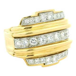 Vintage David Webb 18k Gold & Platinum Diamond Band Ring, Size 8 For Sale