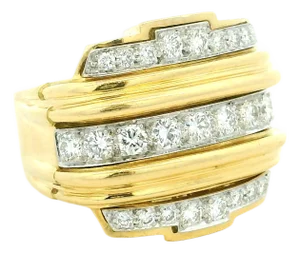 Vintage David Webb 18k Gold & Platinum Diamond Band Ring, Size 8