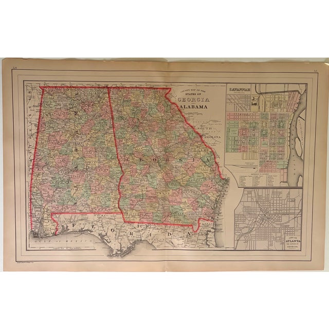 This is an excellent double page map of the two southern states. Title: County Map of the States of Georgia and Alabama;...