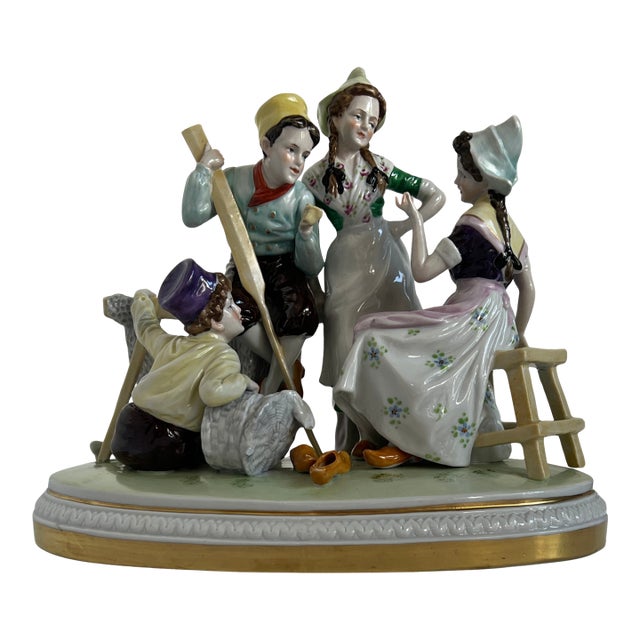 Antique German Four Children in Lively Conversation Porcelain Figurine For Sale