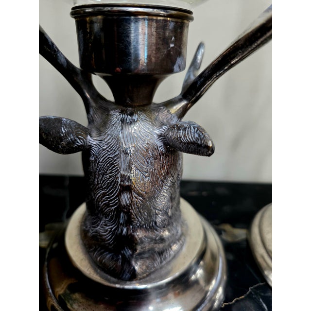 1950s Pair of Carole Stupell Stag Silverplate Hurricane Lamps For Sale - Image 9 of 13