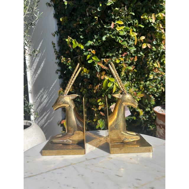Mid-Century Modern Vintage Brass Antelope Bookends – Pair For Sale - Image 3 of 15