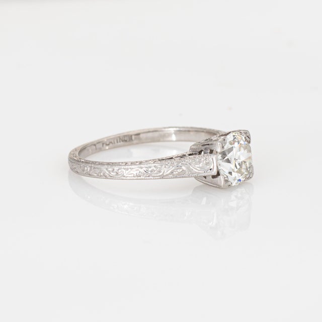 Vintage Art Deco 0.89ct Diamond Ring Size 5.75 Platinum Engagement Bridal Jewelry For Sale - Image 4 of 7