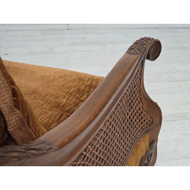 Danish Armchair in Velour and Carved Ash, 1930s For Sale - Image 14 of 18