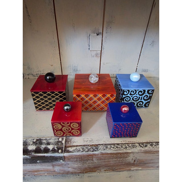 Red Collection of Art Glass Boxes For Sale - Image 8 of 9