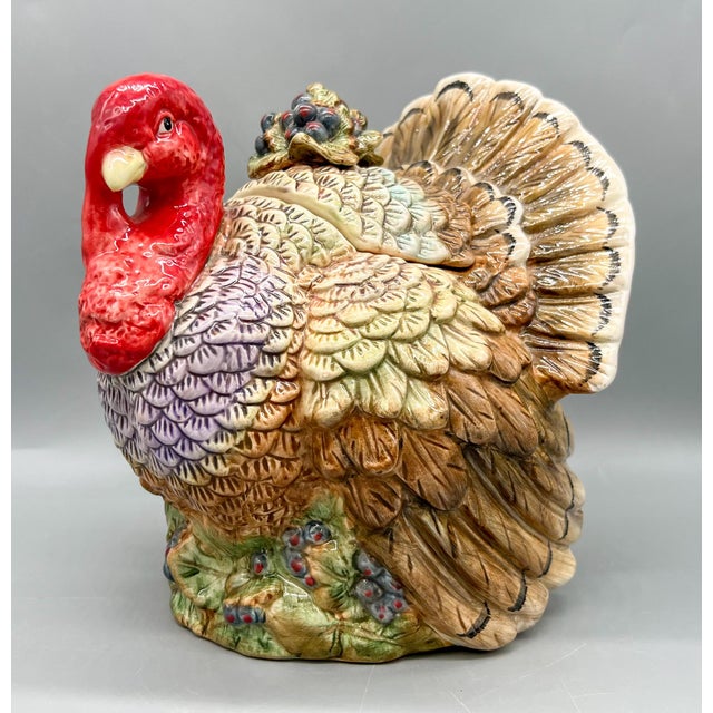 Farmhouse Vintage Ceramic Turkey Cookie Jar With Berry Detail – Thanksgiving / Fall / Country Cottage For Sale - Image 3 of 15