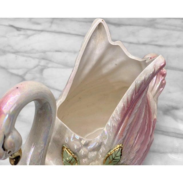 Ceramic Vintage Traditional Porcelain Lusterware Swan Bird Planters - a Pair For Sale - Image 7 of 10