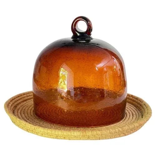 Chees or Fruit Cloche Plate in Rattan and Glass, Italy, 1970s For Sale - Image 12 of 12