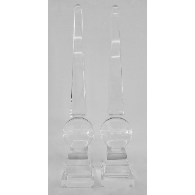 C.1998; Monumental, Custom made Solid Lucite Obelisks, a Pair. These have traveled from manhattan, to The Hampton's, and...