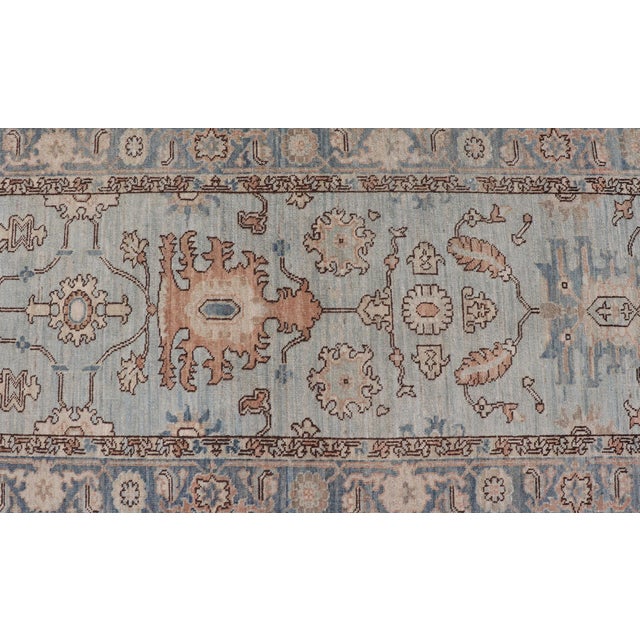 Textile Hand-Knotted Tabriz Style in Light Blue Runner by Keivan Woven Arts, 3' X 17'8" For Sale - Image 7 of 14
