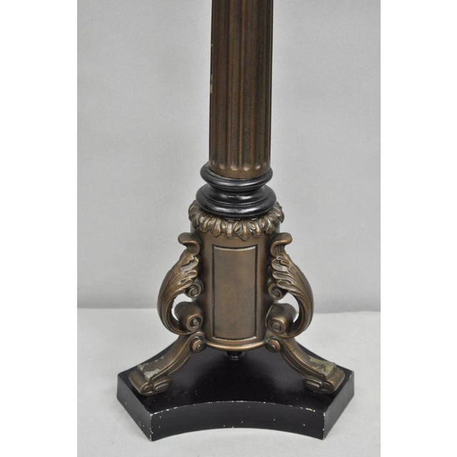 Metal Vintage French Empire Tall Metal Bronze Finish Column Form Table Lamp For Sale - Image 7 of 12