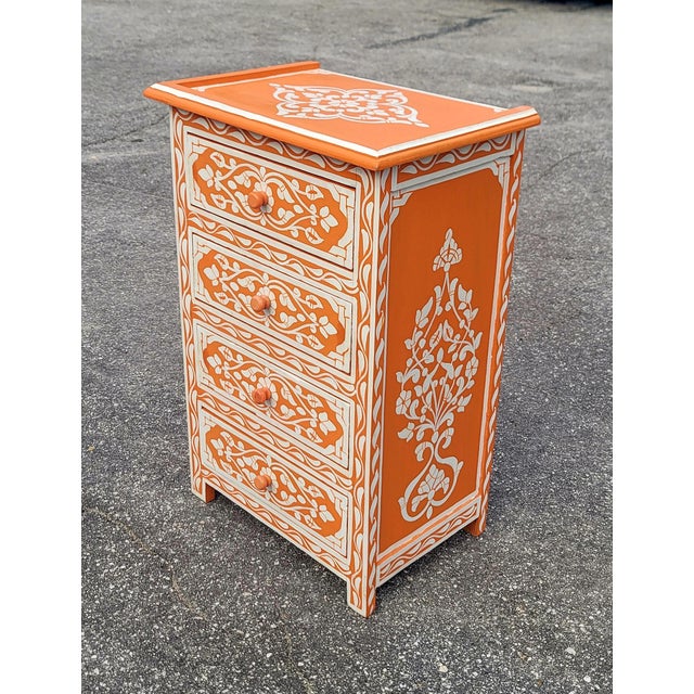 Moroccan Hand‑Painted Moroccan Nightstand / Orange and White Zoua9 Woodwork For Sale - Image 3 of 7