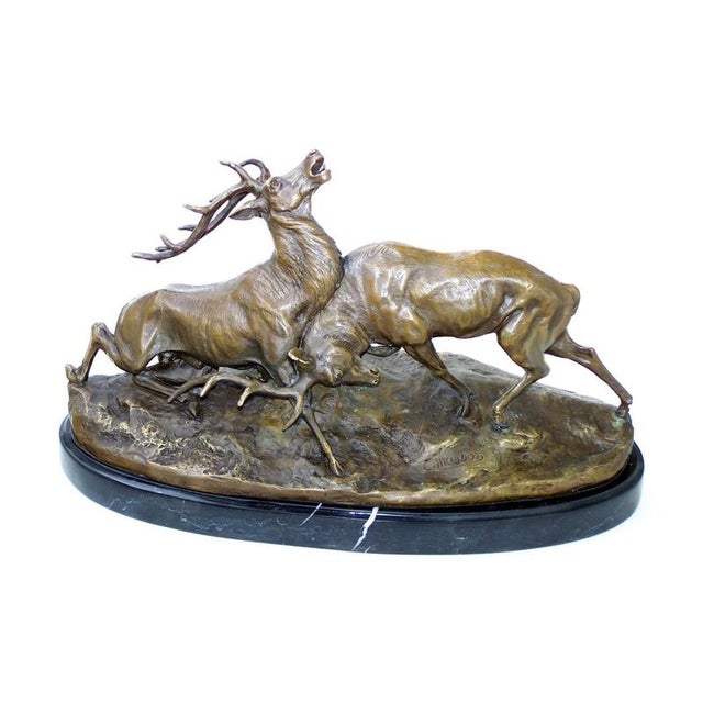 20th Century Bronze Fighting Stags Sculpture on Marble Base For Sale - Image 6 of 7