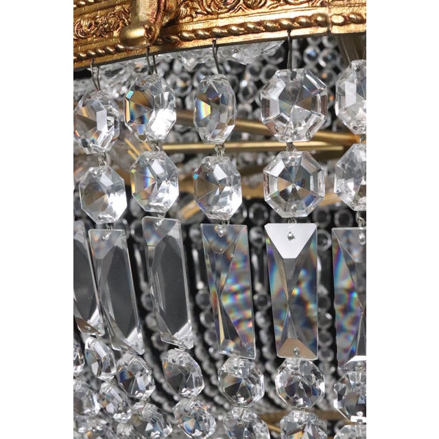 Transparent Mid 20th Century Large Scale Empire Crystal & Brass Basket Chandelier For Sale - Image 8 of 15