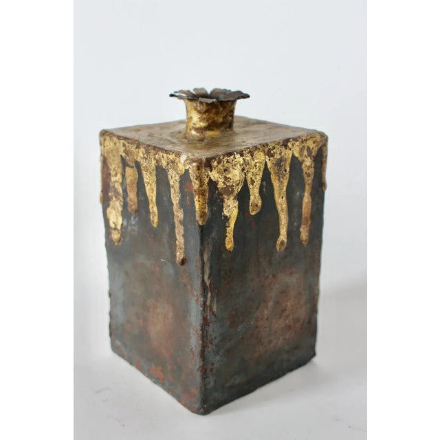 1970s Paul Evans Style Brutalist Iron & Brazed Brass Drip Square Vase, 1970 For Sale - Image 5 of 12