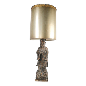 Vintage James Mont Style Confucius Figural Table Lamp | Hollywood Regency Asian Sculpture 40”