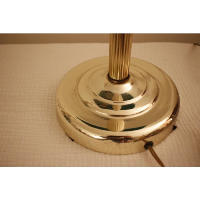 Vintage Ministerial Art Deco Style Brass Banker's Desk Lamp With Emerald Green Shade For Sale - Image 11 of 12