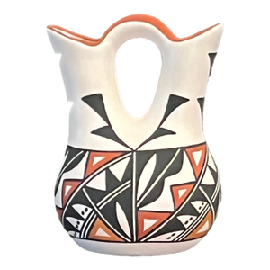Late 20th Century Acoma Pueblo Fine Art Wedding Vase - Hand-Painted Polychrome Pottery 8"x 6"