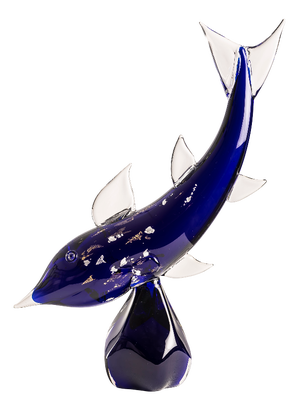 Fish Sculpture in Blue Murano Glass with Gold and Silver Leaf by Vincenzo Nason, 1970s