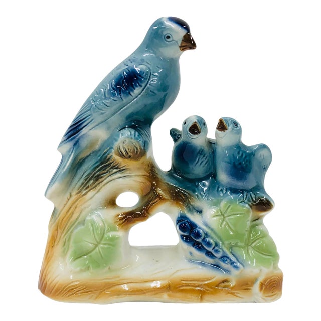 Mid Century Blue Bird Family Figurine For Sale