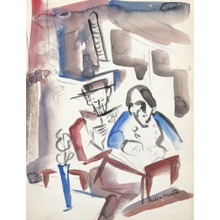 1930s Helen Malta Interior Scene with Figures Painting For Sale