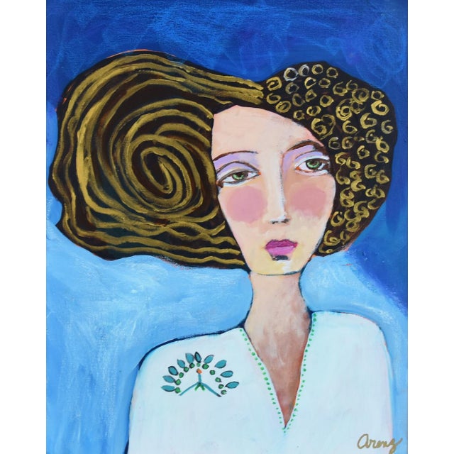 Woman Portrait Oil Painting by Ruth Arenz Including the Antiqued Gold Wood Frame For Sale - Image 4 of 7