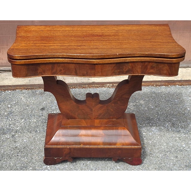 American 19th C. American Empire Mahogany Foldtop Console Table Card Table, Circa 1840s For Sale - Image 3 of 16