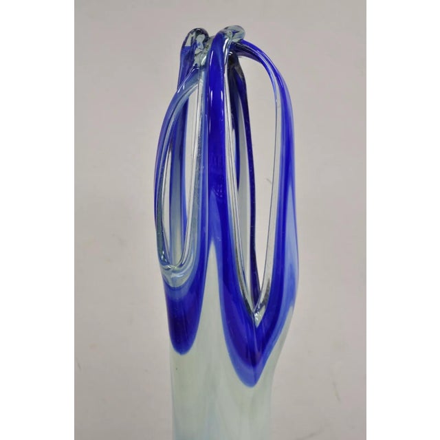 Blue Vintage Murano Italy Style Mid Century Modern Blue Blown Glass Centerpiece Vase For Sale - Image 8 of 10
